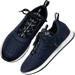 Fendi Trainers Navy Blue‎ Quilted Nylon FFreedom Logo White Sole Sneakers- 37.5